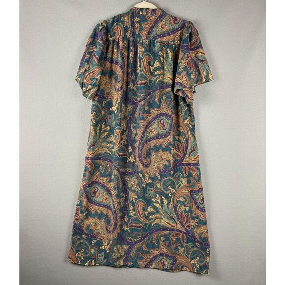 VTG Chez California Paisley Dress Women Large Jewel Tone Pearl Button 70s 80s - Picture 7 of 14